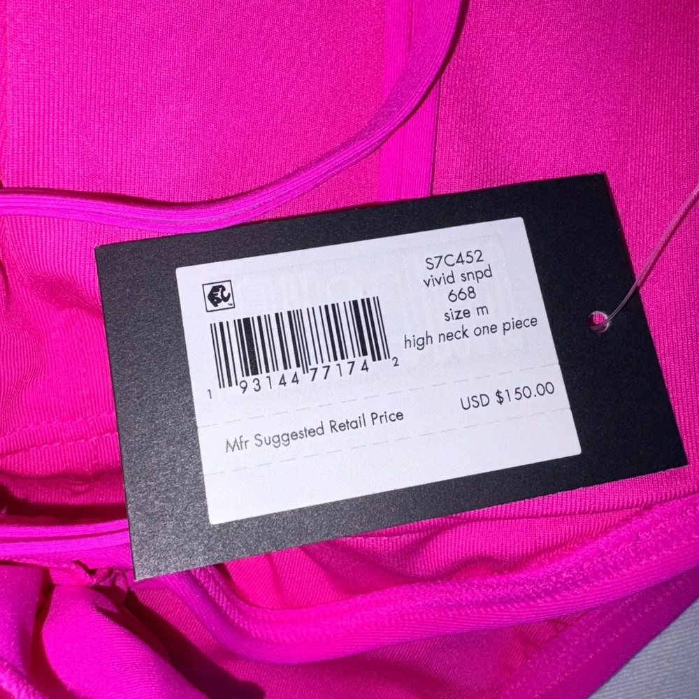 Kate Spade one Piece Swimsuit Medium snap dragon New Ruched Rosette High Neck